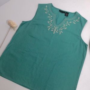 Embroidered Green Sleeveless Top